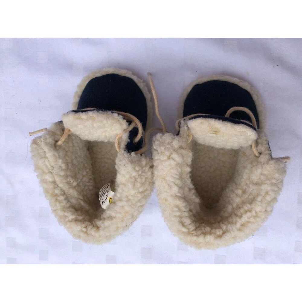Gold Bug Baby Boy Girl faux Fur lace up navy Shoes Size S Small faux suede